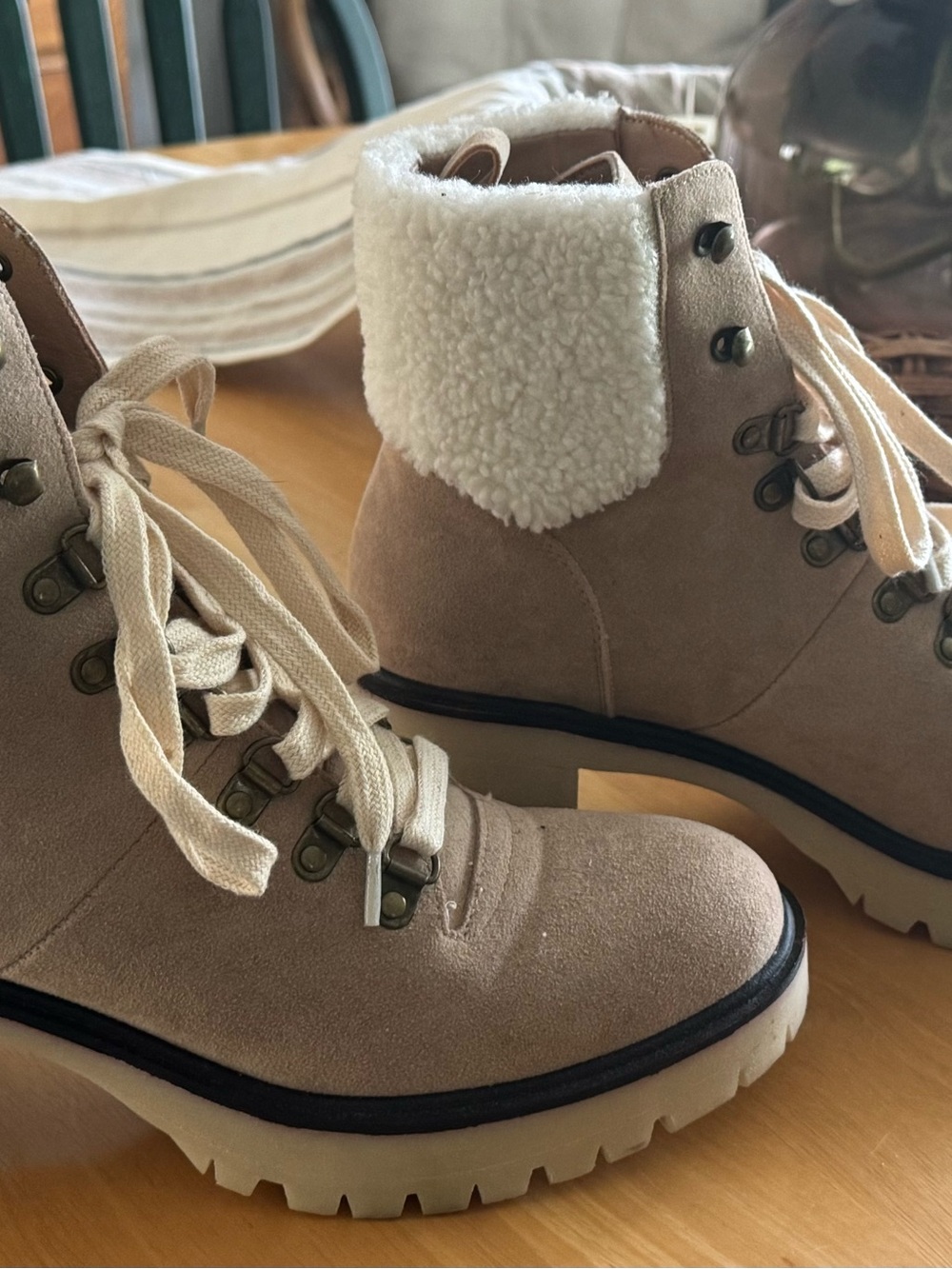 Women’s Tan Suede Faux-Shearling Lace-Up Boot
